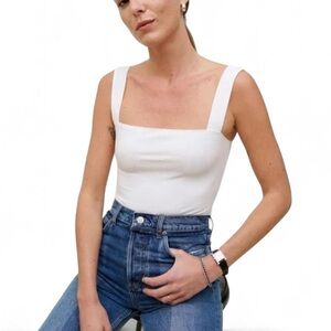 Reformation White Square Neck Ribbed Canyon Tank Top